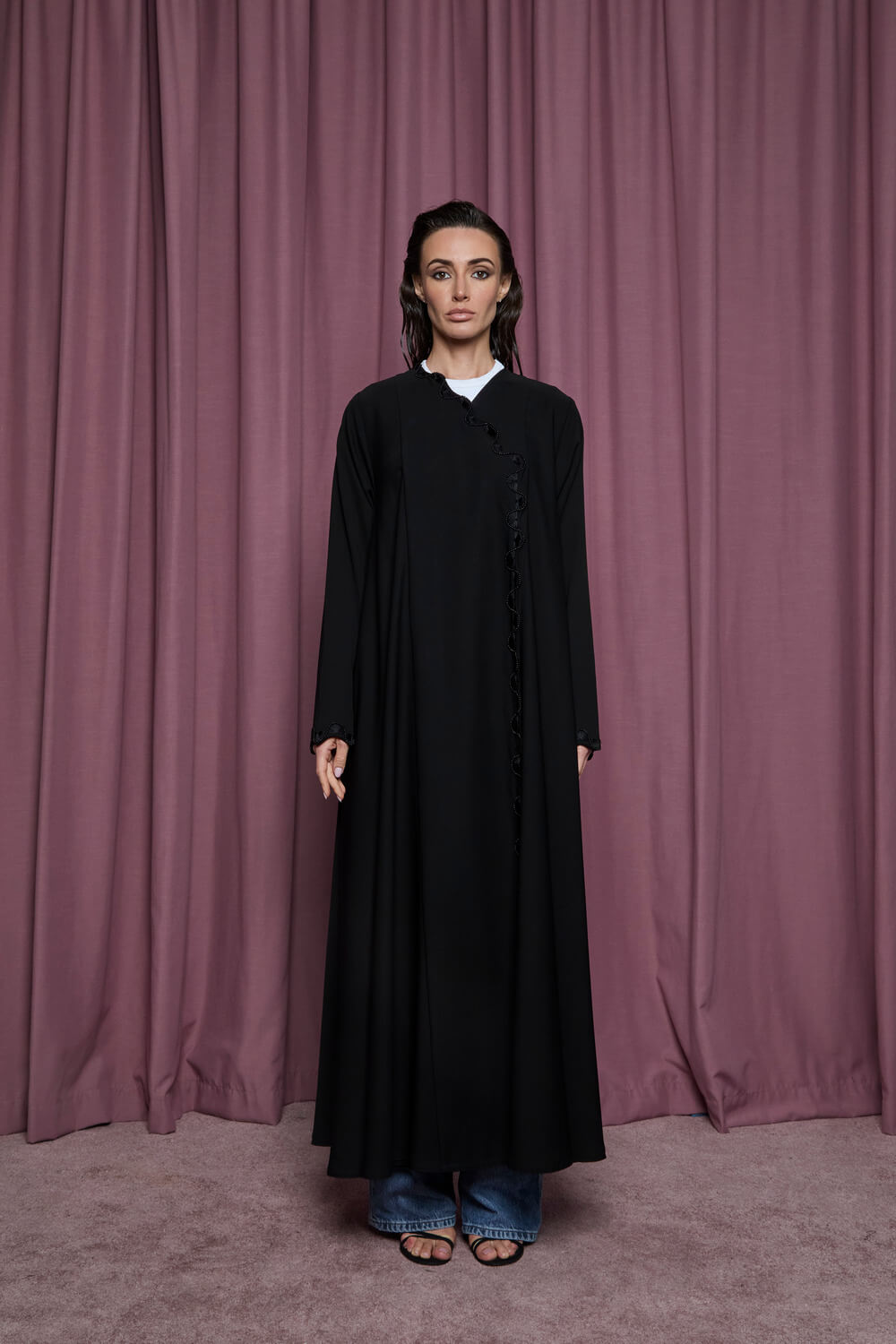 luxury abaya dress Wavy Trim Black Abaya